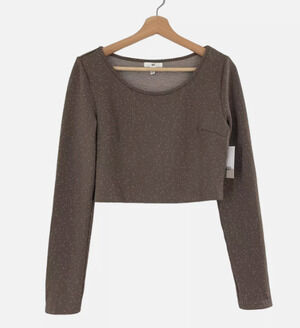 BP. Scoop Crop Long Sleeve Thick Knit Brown Dot Top SMALL NEW casual